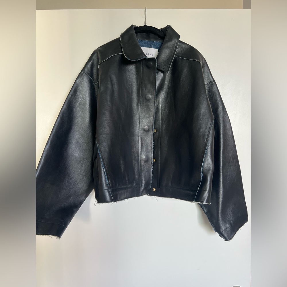 Frame Cropped Leather Bomber Jacket Auberry